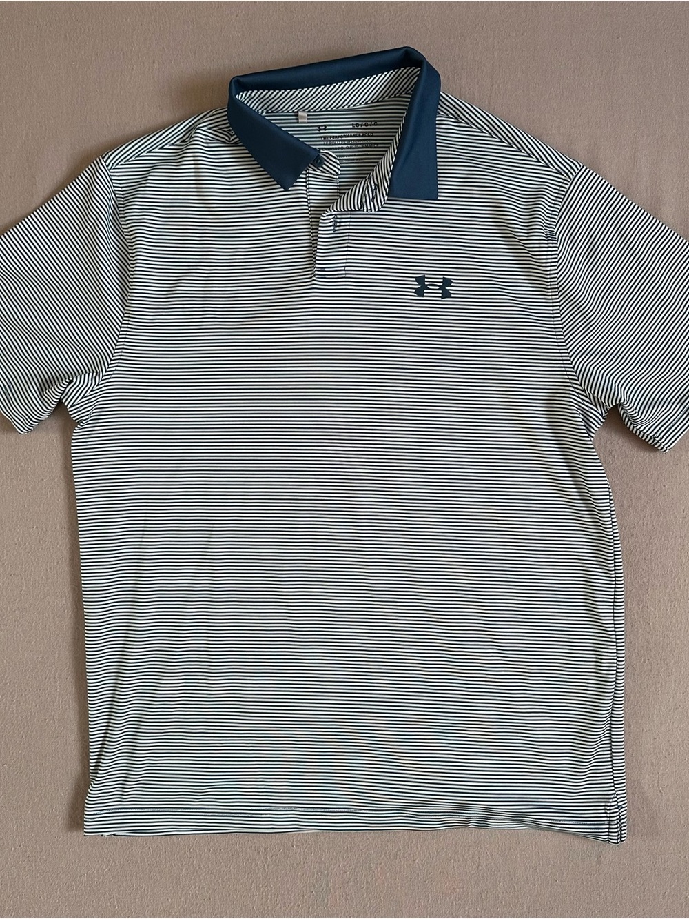 Under Armour Golf Polo Mens Large Blue/Green Stripe Performance Shirt Athletic
